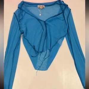 Blue mesh long sleeve top